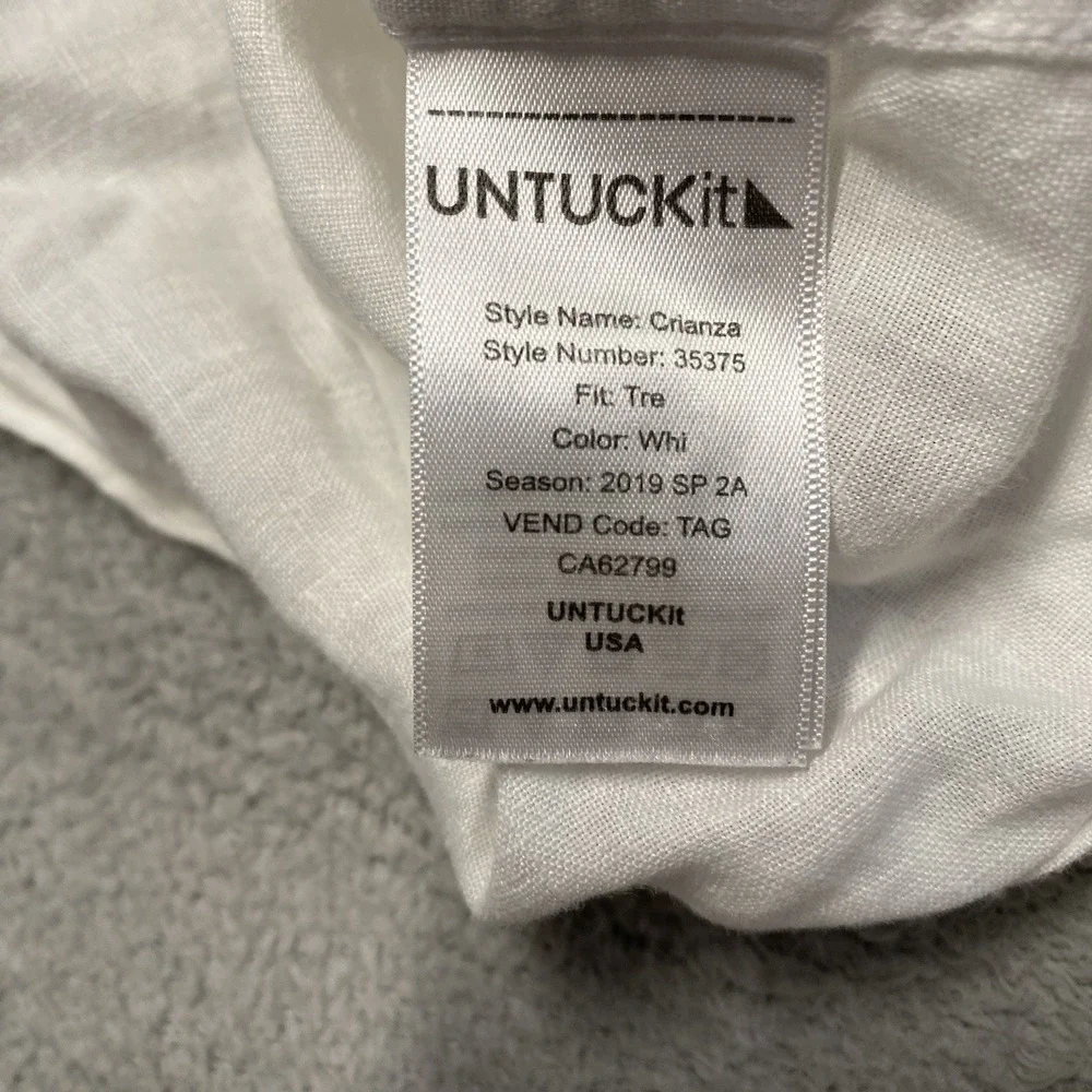 UNTUCKit Linen Shirt Mens 2XL Tall White Long Sleeve‎ Button Up Crianza